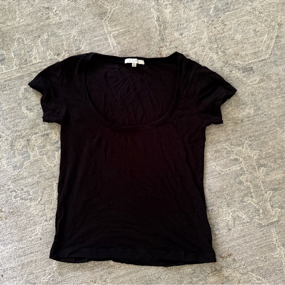 Z Supply Scoop Neck Cropped Short Sleeve Tee Shirt NWOT XS Black